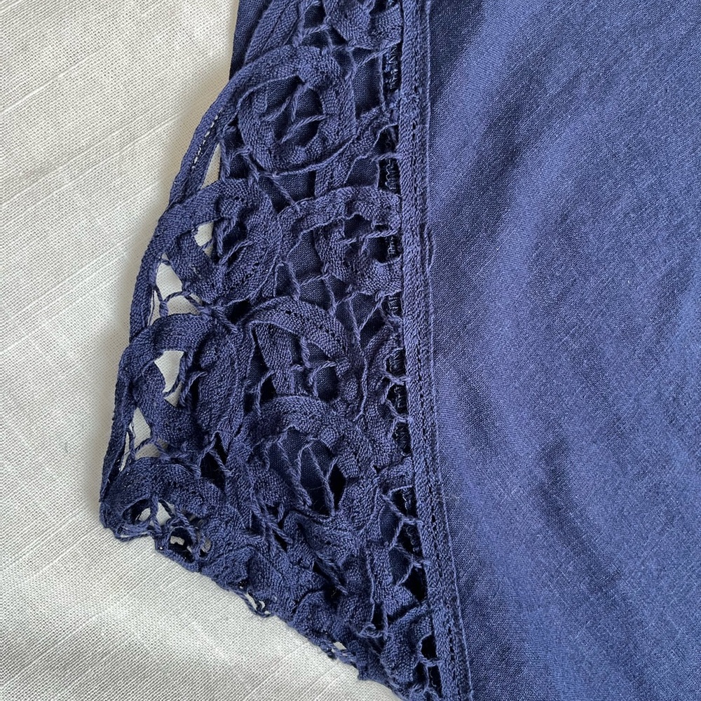Penningtons Navy Linen Blend Blouse with Lace Hem - Picture 9 of 16